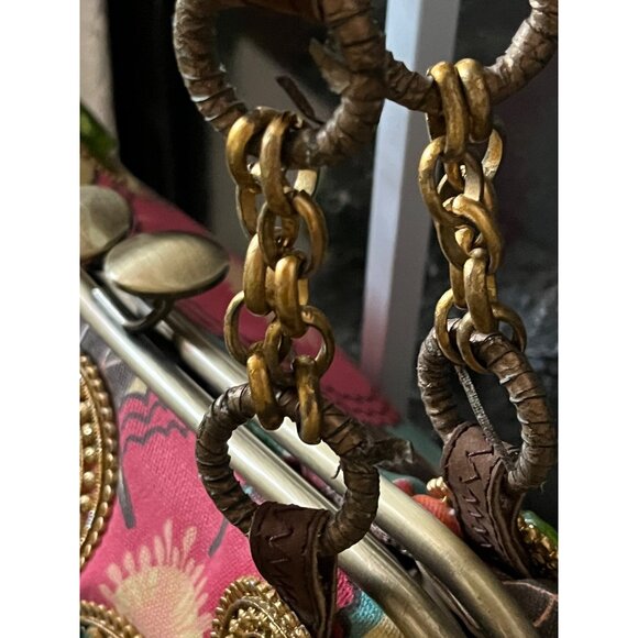 Vtg Mary Frances Handcrafted Embellished Satchel Purse With Faux Gemstones & Flo - Picture 7 of 16